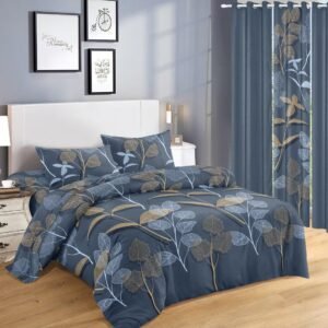 Deep Blue Leaf Curtain Set