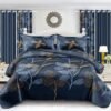Deep Blue Leaf Curtain Set
