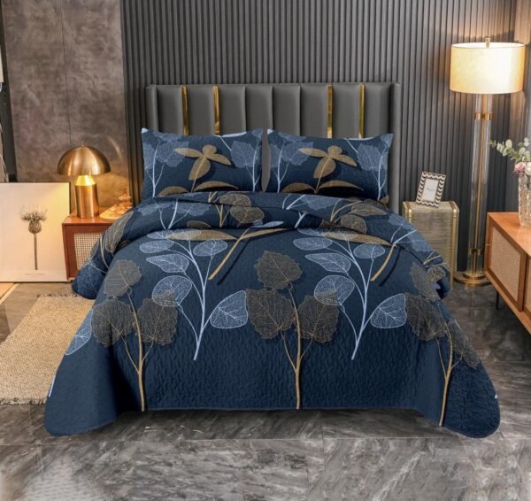 Deep Blue Leaf Curtain Set