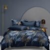 Deep Blue Leaf Curtain Set