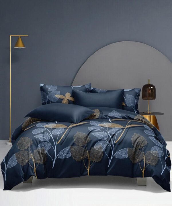 Deep Blue Leaf Curtain Set